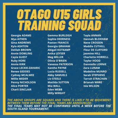 Otago u15 girls training squad
